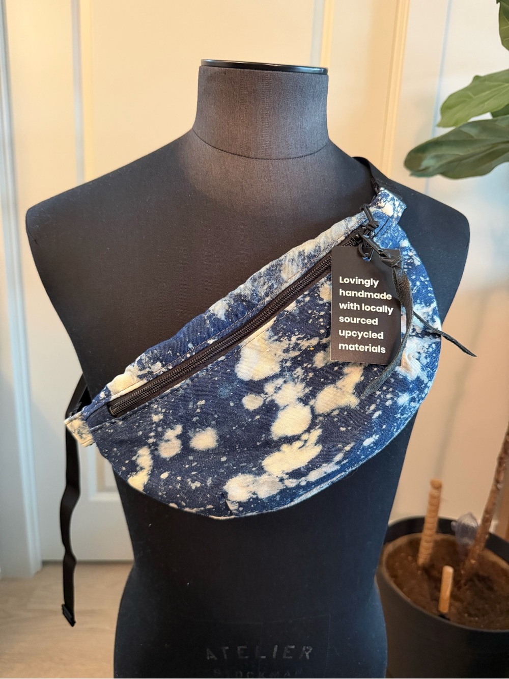 Handmade Navy Bleach-Effect Crossbody Bag